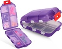 Travel Pill Box – Organizzatore di pillole da viaggio – Custodia compatta con 10 scomparti – Cassa di pedaggio per borse, tasca – Durable Daily Pill Organizer per vitamine, integratori (Purple)