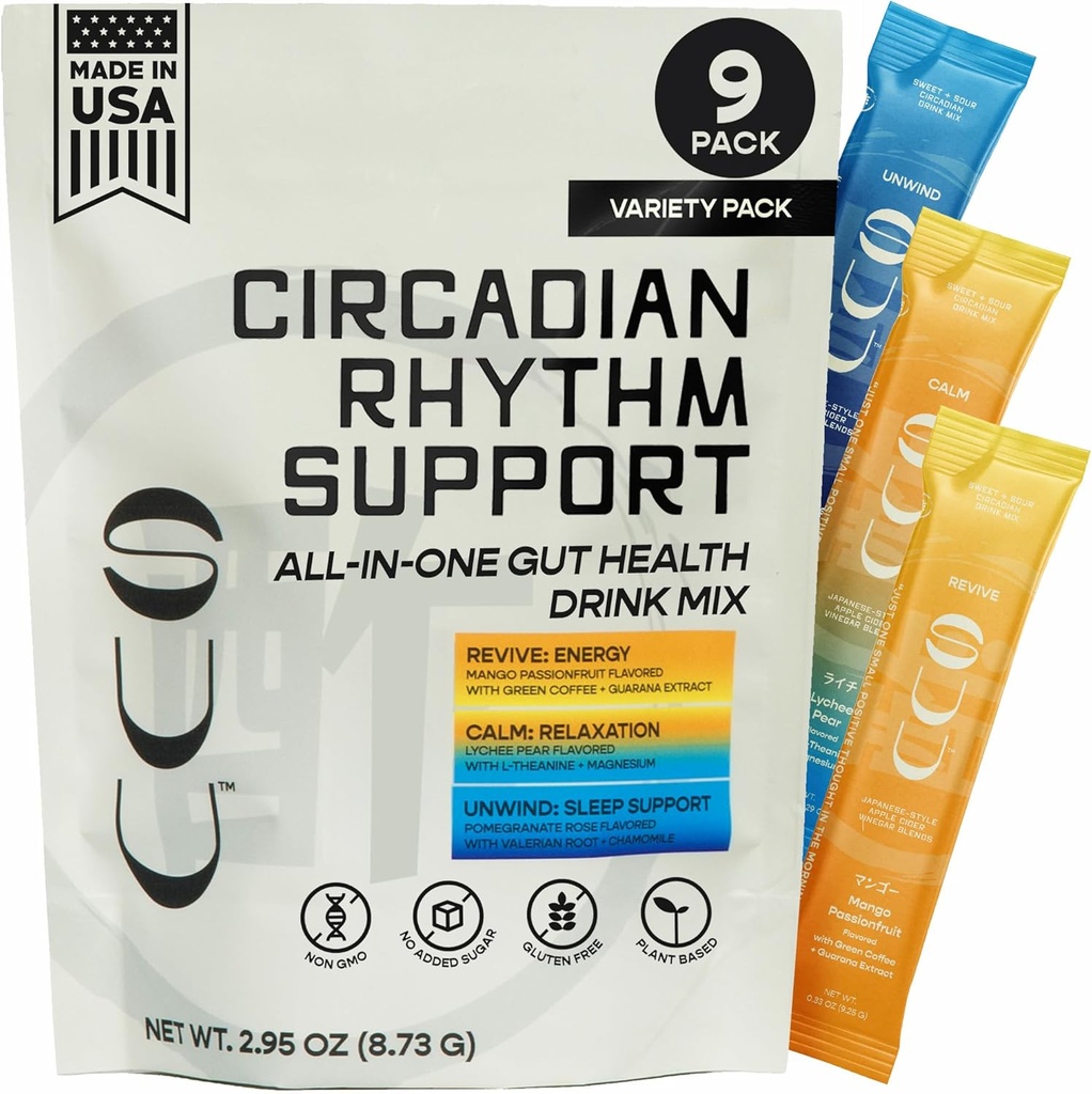 Gut Health Drink Mix | Apple Cider Essig-Präbiotika, Probiotics Digestive Gesundheit für Frauen & Men | Wellness Zutaten für Schlaf, Energie, Psychische Klarheit & Calm | Variety Pack, 9 Portionen