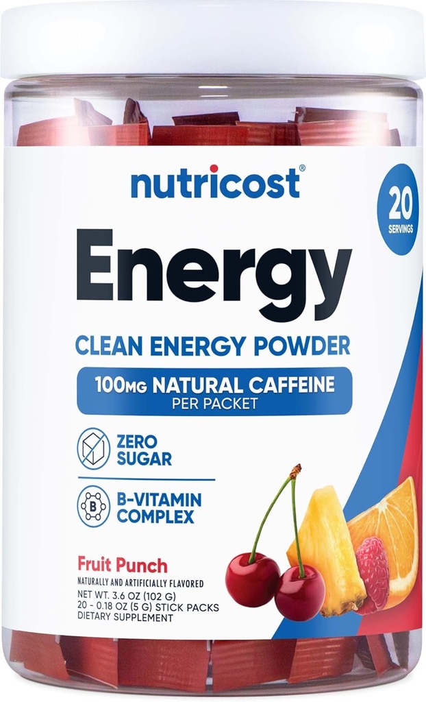 Nutricost Energy Complex Stickpack (20 Serve) Fruit Punch aromatizzato - Gluten-Free + Non-GMO