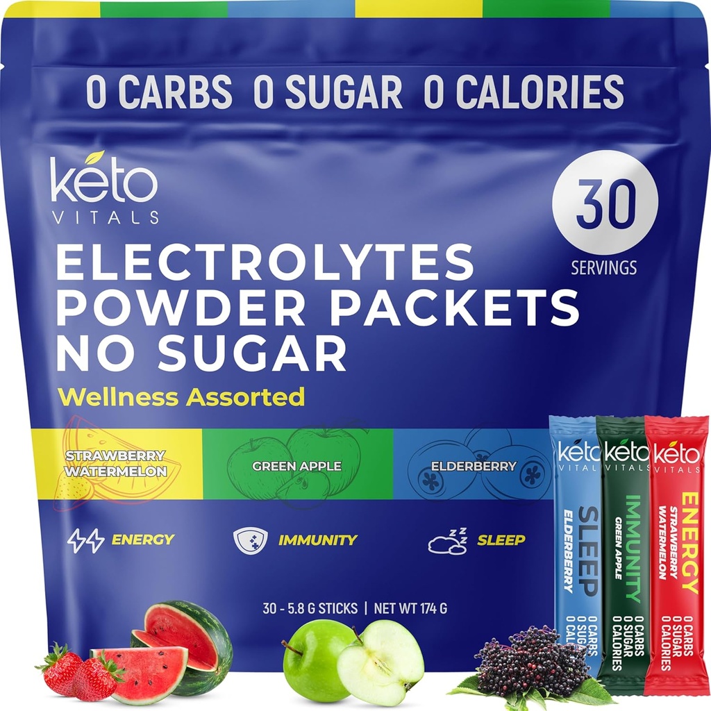 Keto Vitals Elektrolyte Pulver-Packets mit Energie, Immunität, Schlaf hinzugefügt Vorteile | Boost Energie, Stärkung Immunität, verbessern Schlaf | Zero Zucker, Zero Carb, Zero Calorie