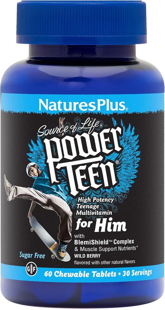 NaturesPlus Quelle der Lebensleistung Teen für ihn, Wildbeere - 60 Kautabletten, Paket von 2 - Hohe Potenz Teenage Multivitamin - Glutenfrei, Zuckerfrei - 60 Gesamt Servierungen