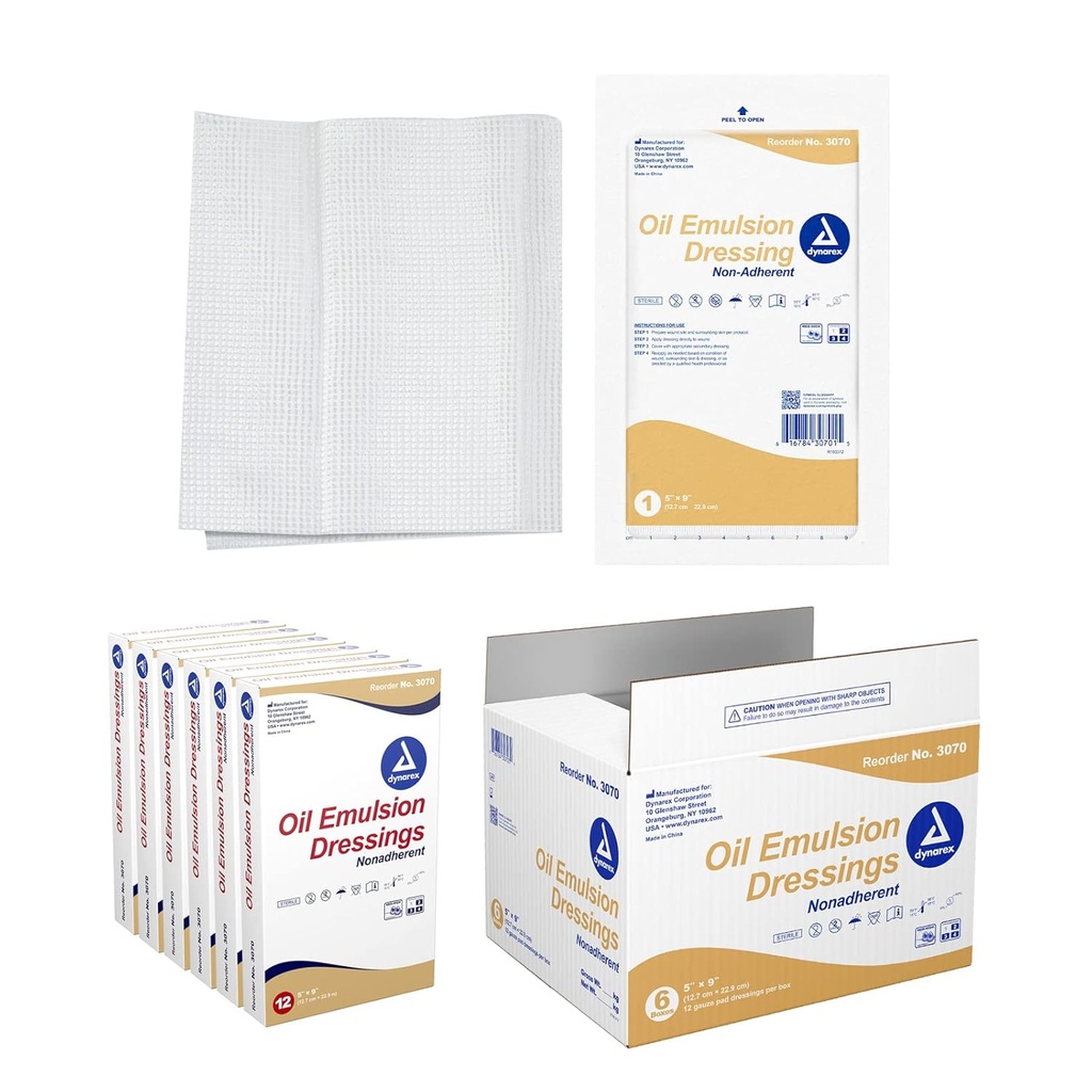 Robes d'huile d'émulsion Dynarex, soin de la plaie, absorbant, 5-. x 9-.