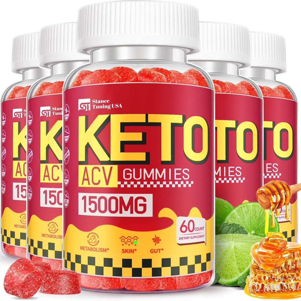 Keto ACV Gummies - 1500MG ACV Keto Gummies per Uomini Donne - Aceto di sidro di mele con Madre, Probiotici, Vitamine B6 B12 per Digestione Gut - Vegan & Non-GMO,5 Confezione
