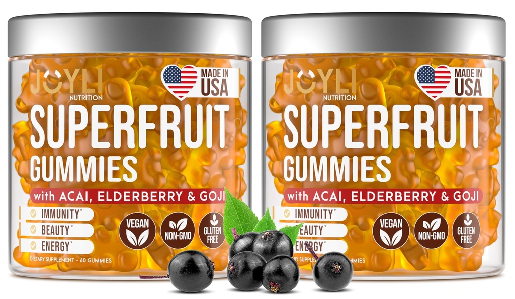 2 Pack - Multivitamin Fruit Gummies Vitamine A, C, D & E per Adulti e Bambini - Superfruit Gummy for Women&Men with Goji, Elderberry - Supporta Immunity, Digestion&Energy - 60 Chewable Veggie Gummies