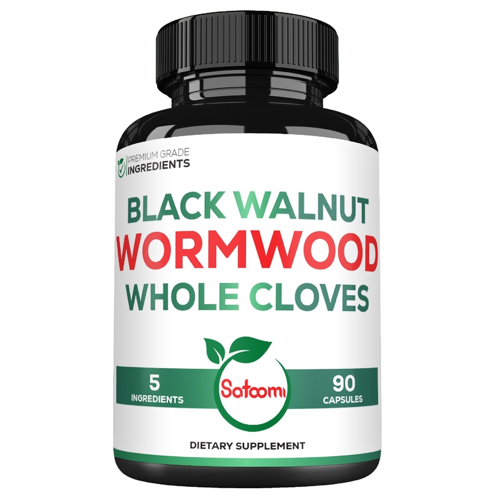 Satoomi 5 en 1 Wormwood Capsules Supplement - avec Black Walnut Cloves Turmeric et Berberine HCl - 90 Capsules - Système immunitaire et santé de la digestion