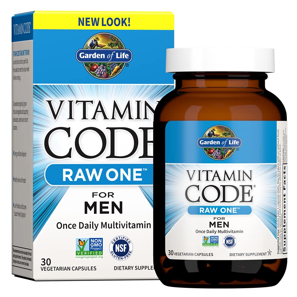 Garden of Life Vitamin Code Raw One for Men, Una volta Daily Multivitamin, 30 Capsule, Una al giorno Mens Vitamins Plus Fruit, Veggies & Probiotics for Mens Health, Vegetarian Multivitamins
