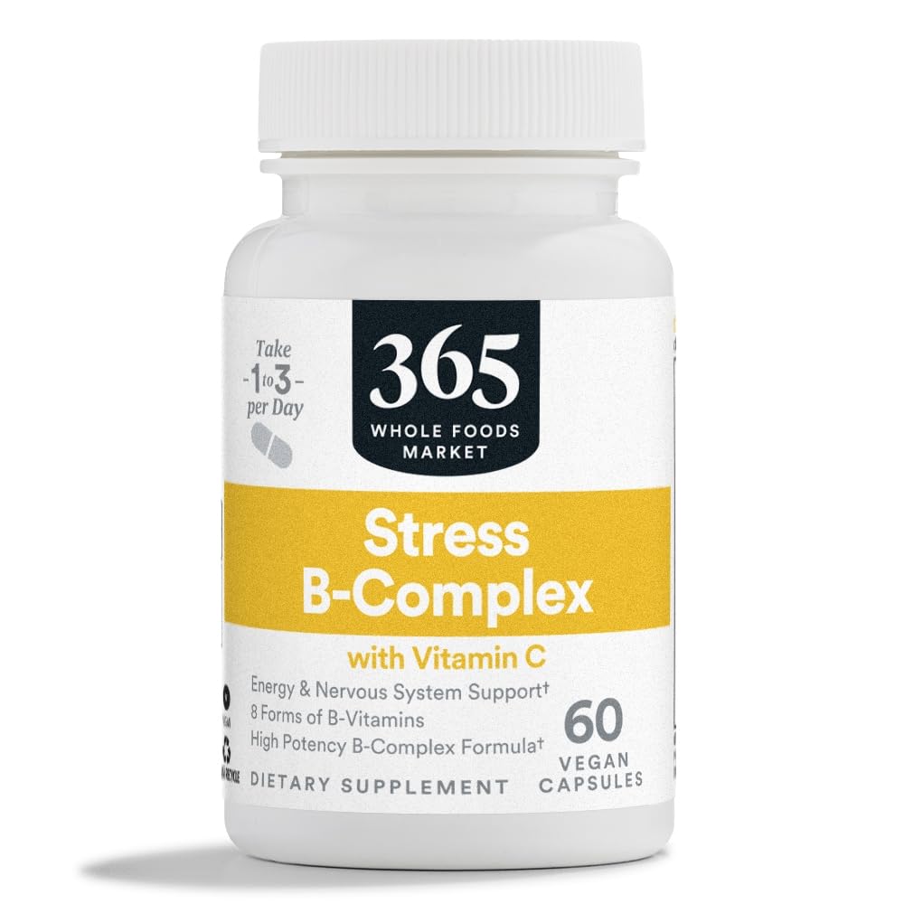 365 von Whole Foods Market, Stress B-Komplex mit Vitamin C, Energy & Nervous System Support, Vegan, 60 Kapseln