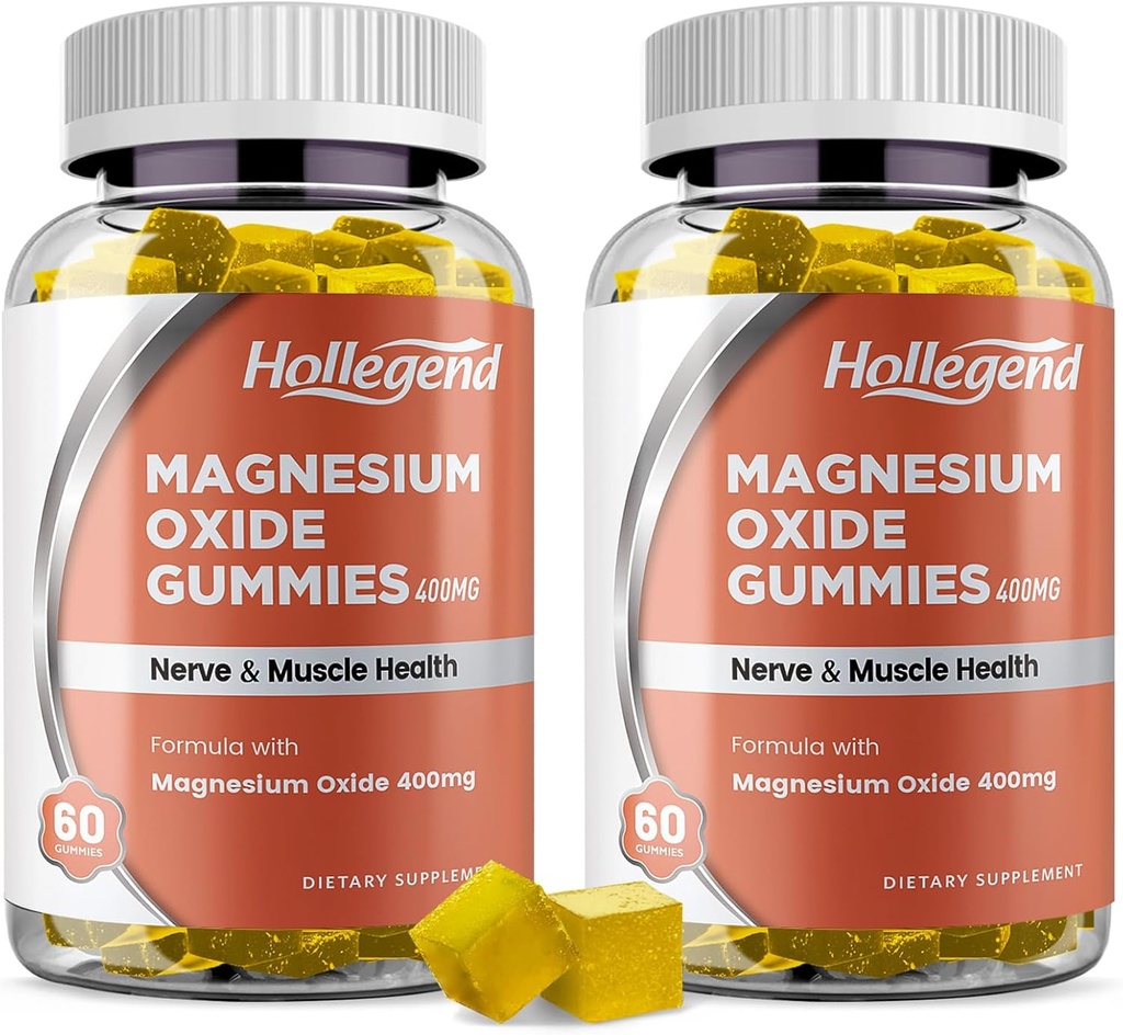 Magnesio Ossido 400mg Gummies, Magnesio Ossido Chewable Supplemento per muscolo, Nerve & Heart Health, Vegan, Pinapple Flavor, 120 Conte