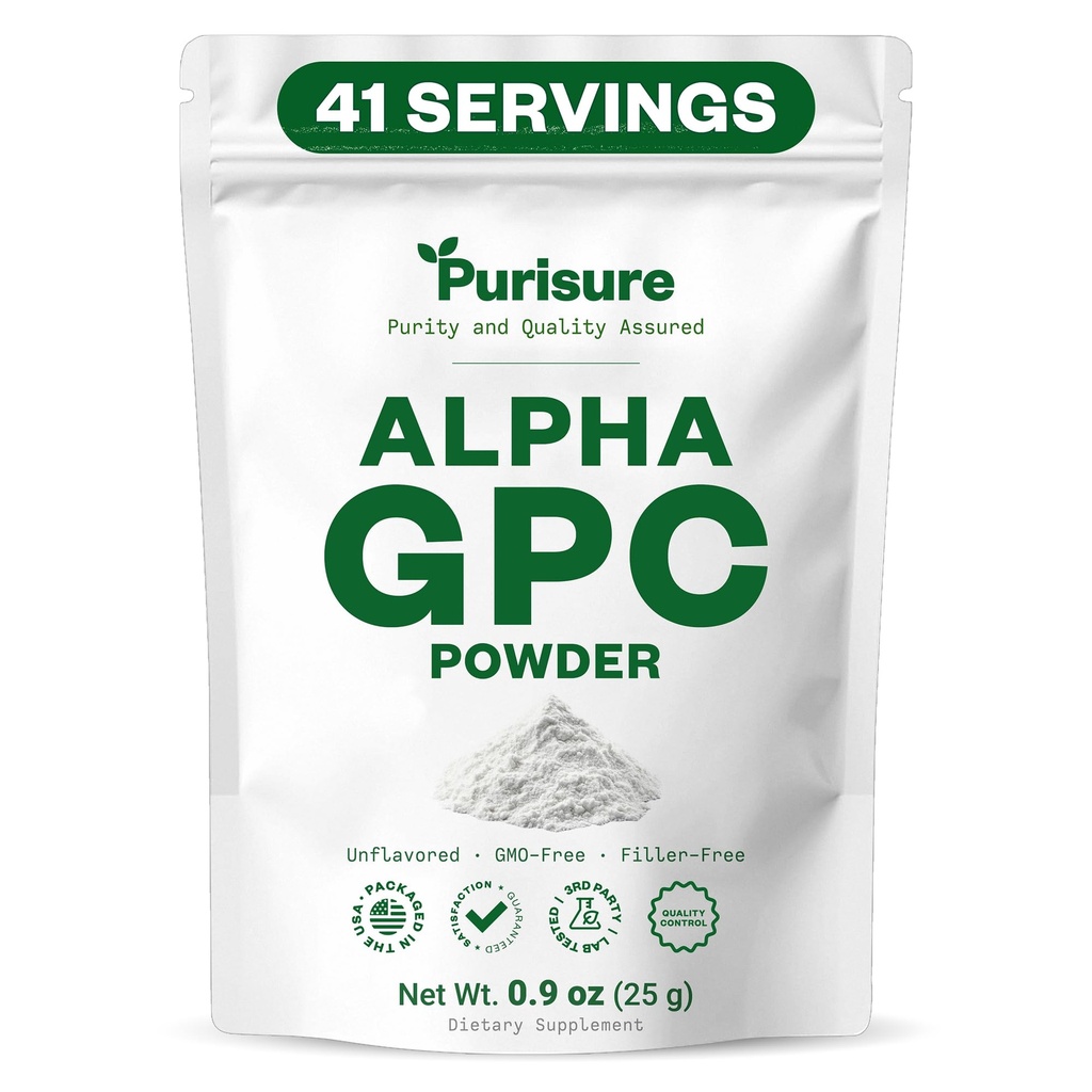 Purisure Alpha GPC Powder, 25 g, Pure Alpha GPC Choline Ergänzung für Gehirn und Fokus, CDP Choline Ergänzungen für Memory Performance & Konzentration, keine Füllstoffe, Non-GMO, Angebote 42 Portionen