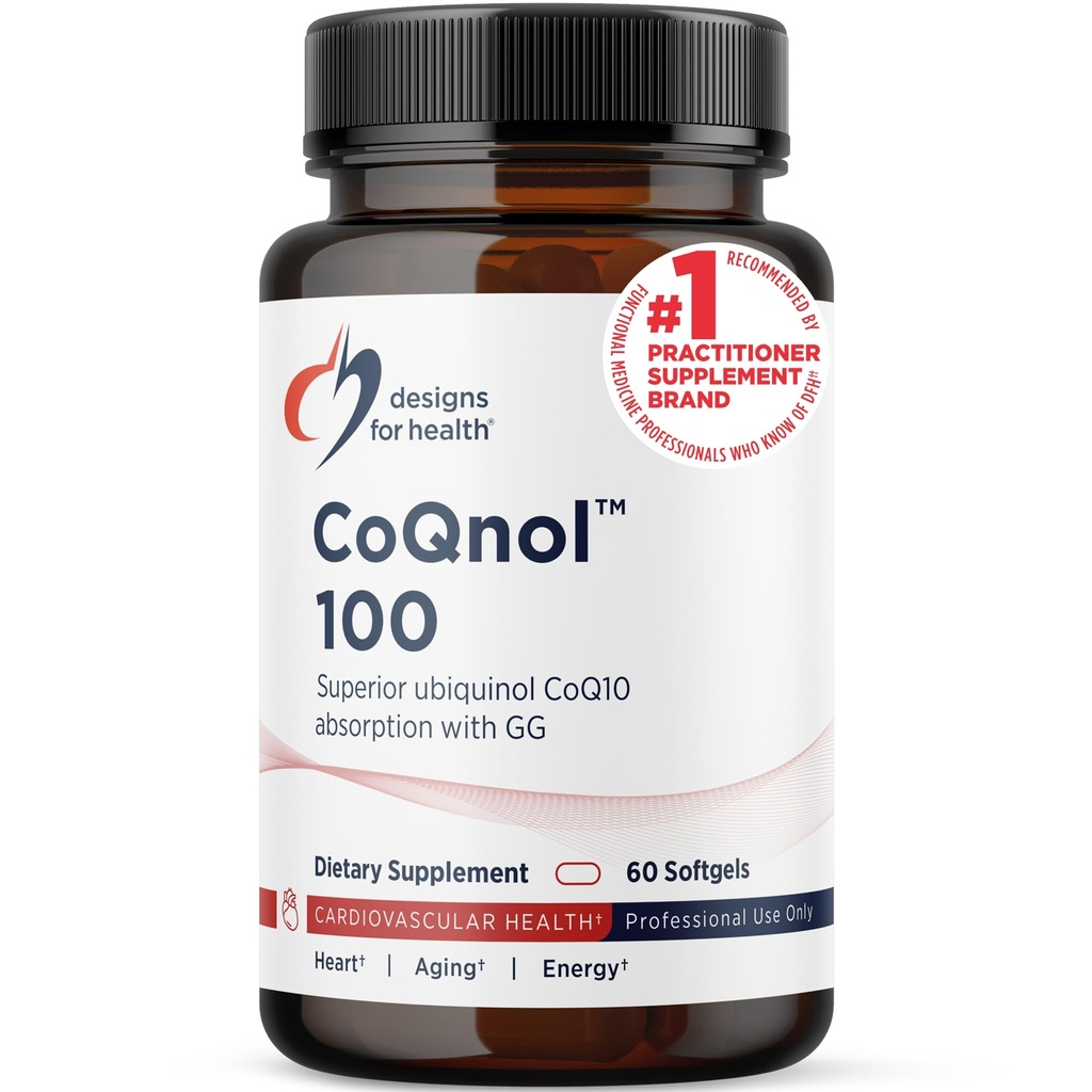 Designs for Health CoQnol 100mg - CoQ10 Ubiquinol with Superior Bioavailability + Tecnologia di assorbimento esclusiva - Doppio CoenzymeQ10 Boost con GG - Cuore, Affinamento sano + Supporto cellulare (60 Softgels)