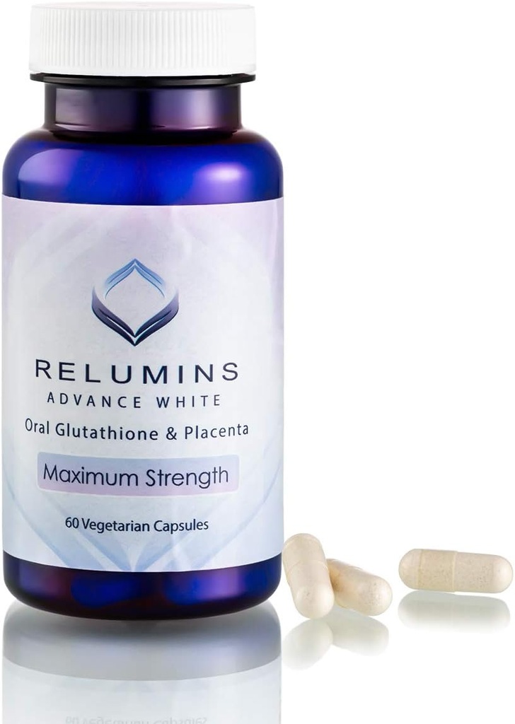 Relumins Advanced White Glutathione Capsules - Max Strength Supplement mit ALA, Placenta, Rose HIPS & Vitamin C - Unterstützt Collagen & jugendliche Haut, Made in USA - 60 Caps