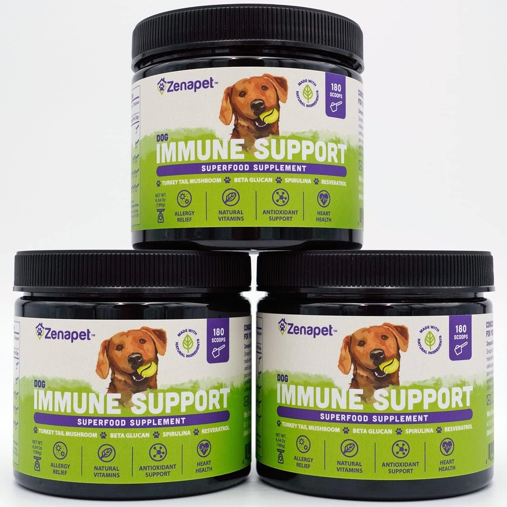 ZENAPET Dog Immune Support Premium Powder Topper, Turkey Tail, Spirulina & Beta-Glucan, Supports a Healthy Immune System & Digestion, Human-Grade, Made in USA