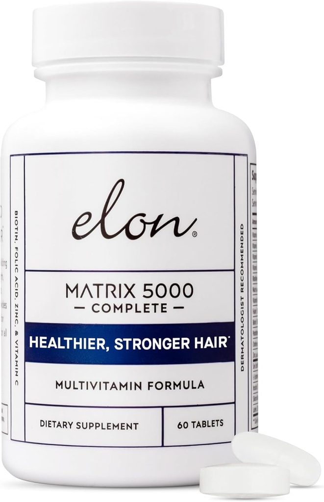 Elon Matrix 5000 Multivitamina completa — Vitamine di crescita della pelle, dei capelli e delle unghie — Vitamine di crescita sana dei capelli per le donne e gli uomini — Supplemento di biotina 5000Mcg (alimentazione di 60 giorni)
