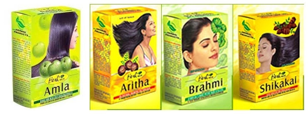 Hesh Herbal Amla Poudre 100G, Brahmi Poudre 100G, Shikakai Poudre 100G, Aritha Poudre 100G - 1 Ensemble complet de soins capillaires Combo