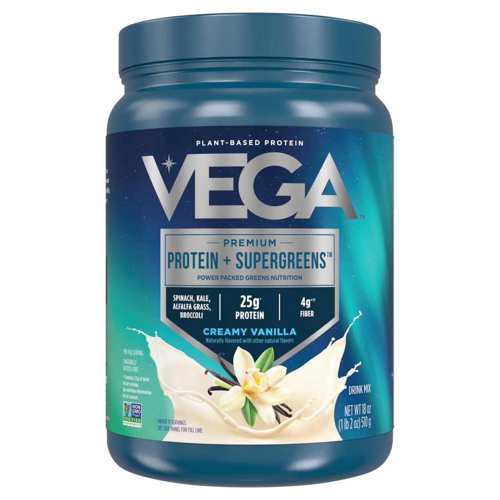 Vega Protein and Greens Protein Powder Creamy Vanilla (11 Servierungen) 25g Pflanzenbasiertes Protein Plus Veggies, Vegan, Non-GMO, Pea Protein für Frauen und Männer, 1.2lbs