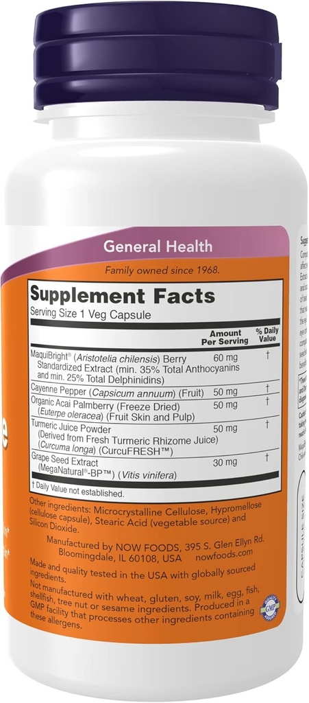 NOW Supplementi, idratazione degli occhi con MaquiBright, salute oculare*, promuove la produzione di Tear sano*, difesa contro il normale eyestrain*, 60 capsule di veg, marrone (pacchetto di 2)