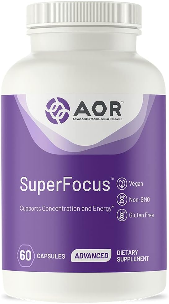 AOR, SuperFocus, unterstützt Konzentration, Energie, Mentalal Alertness, Ruhe und Entspannung, Nahrungsergänzung, 60 Portionen (60 Kapseln)