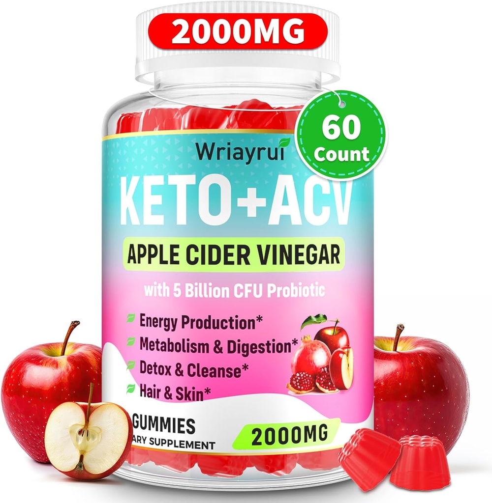Gummie dell'aceto del sidro di mele, Gummie Keto ACV veloci, Probiotici, ACV per Metabolismo, Digestione, Detox & Cleanse, 60 Conti