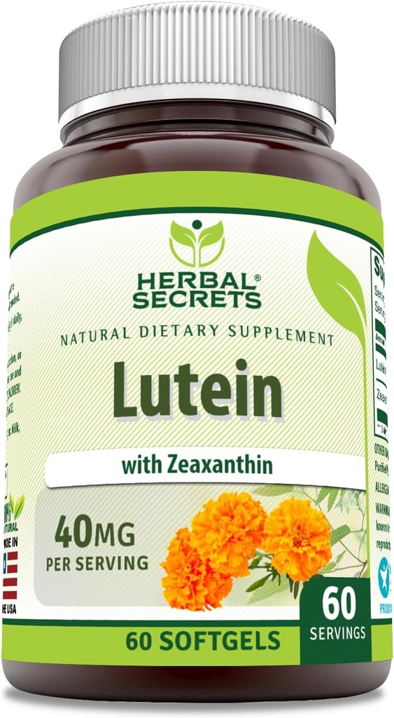 Kräutergeheimnisse Lutein mit Zeaxanthin Ergänzung | 40 Mg pro Servieren | 60 Softgels | Non-GMO | Gluten-Free | Made in USA