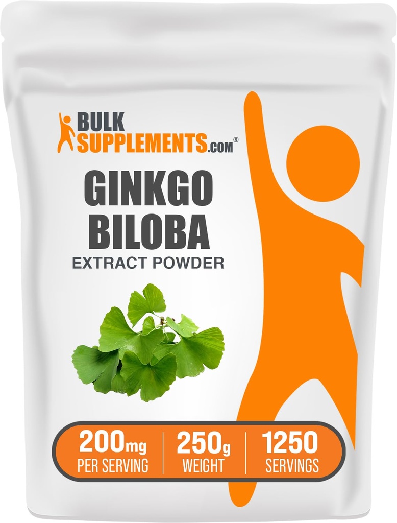 BulkSupplements.com Ginkgo Biloba Estratto di polvere - da Ginkgo Biloba Foglia, Sorgente antiossidante, Integratore di erbe - Gluten Free, 200mg per Serving, 250g (8.8 oz) (Pack of 1)