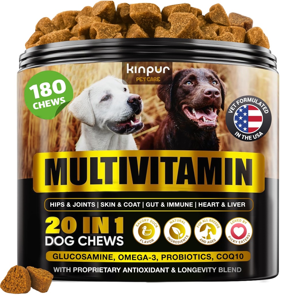 20-in-1 Hunde-Multivitamin-Ergänzungen - Immunität, Verdauung, Gelenk- und Herzgesundheitsunterstützung - Natürliche Hunde-Vitamine mit Biotin, Msm, Cranberry, Glucosamin für Hunde - 180 Chews