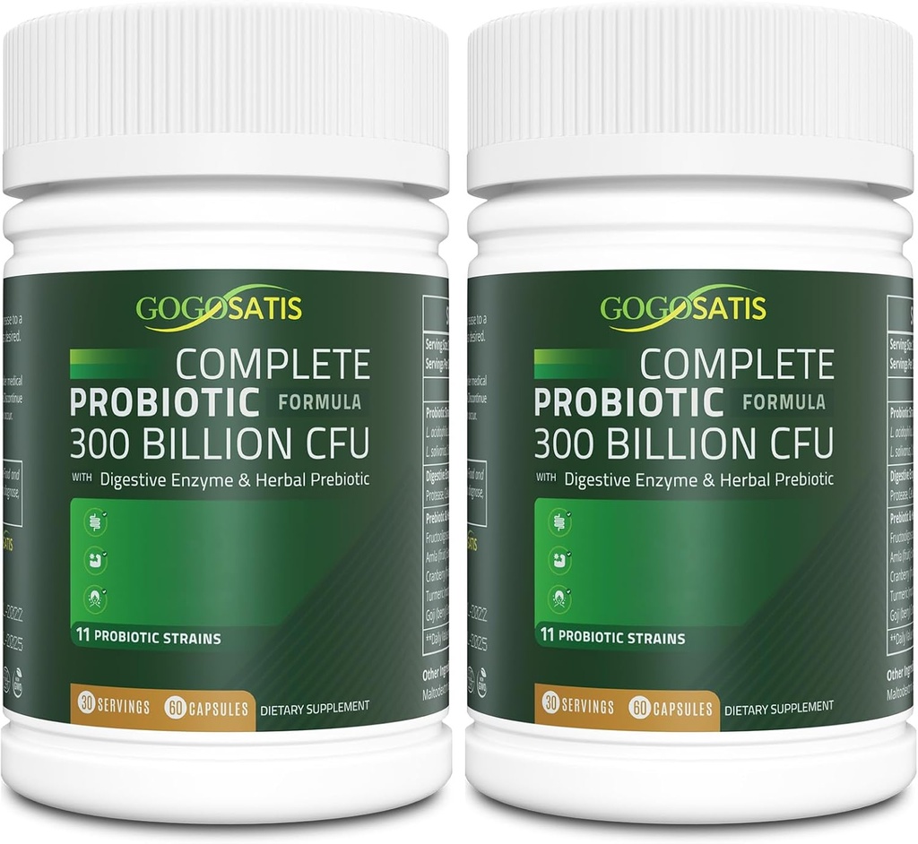 Probiotiques pour les femmes et les hommes, 300 milliards CFU 11 souches, Acidophilus Probiotique supplément avec des enzymes à base de plantes biologiques et digestives plateau stable pour la digestion et le soutien immunitaire 120 Compte