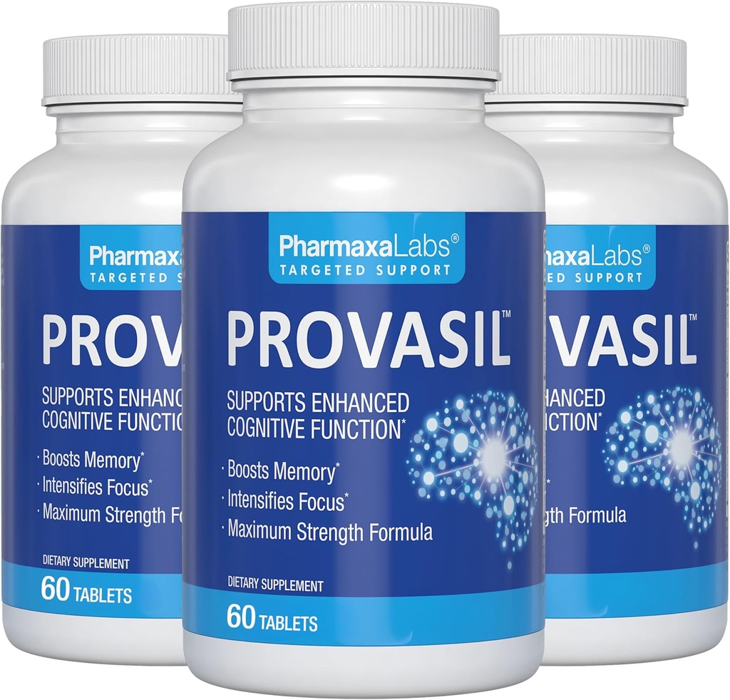 Provasil Brain Supplement per Memoria, Focus, Mood & Concentration | Ginko Leaf Flavonoids, Bacopa Monnieri & Biotin | Migliorare le prestazioni mentali, Attenzione & Salute cognitiva (Pack of 3)