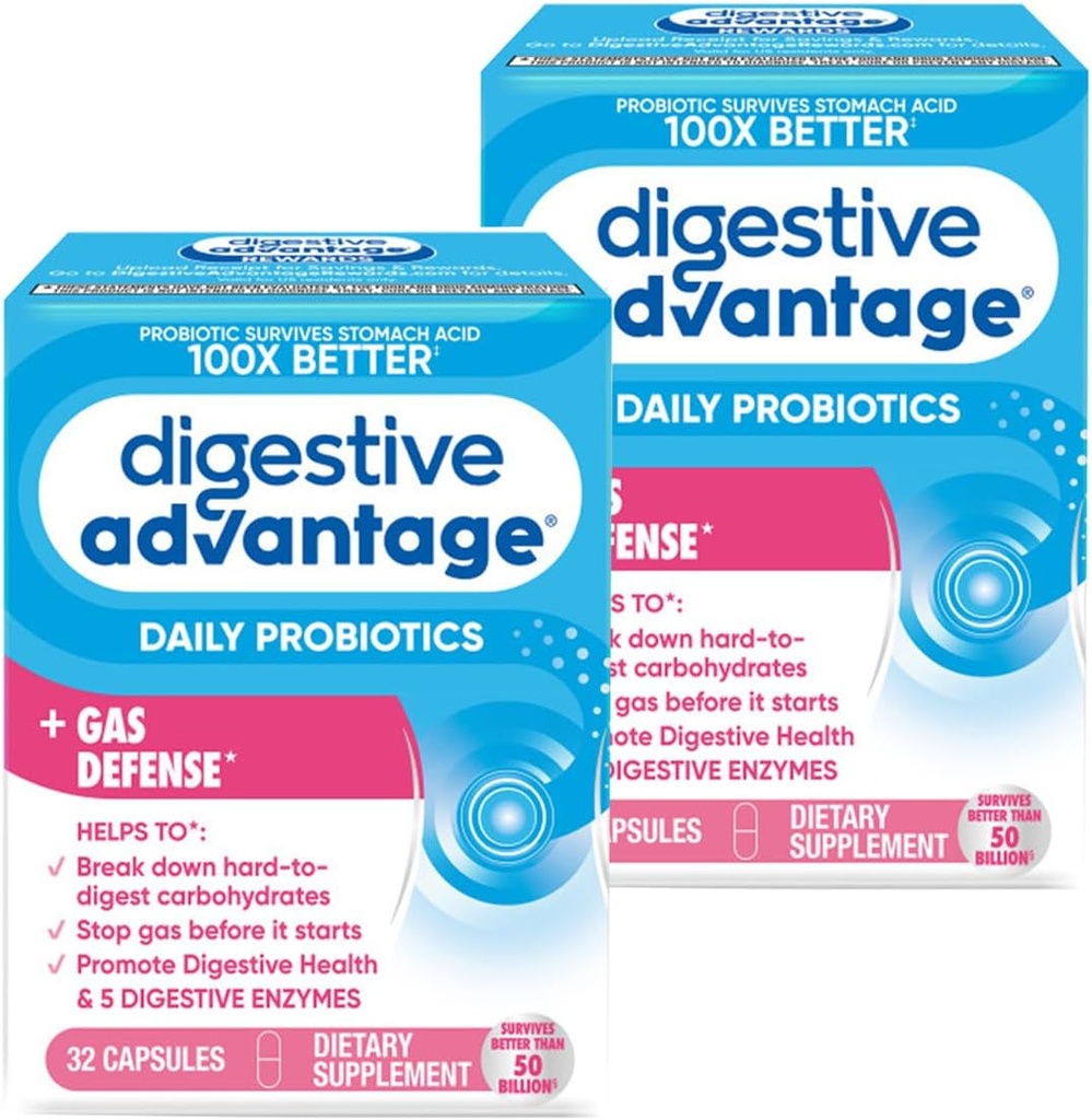 Verdauungsvorteil Fast Acting Enzymes + Daily Probiotic Prevent Gas & Break Down Food Particles 32 Count Capsules (2 Pack)