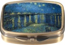 Dynippy Pill Case Pill Box con Mirror Retro Pocket 2 Compartment Medicine Case Vitamin Pill Organizer per Pocket Purse and Travel (A-Starry Night Over The Rhone)