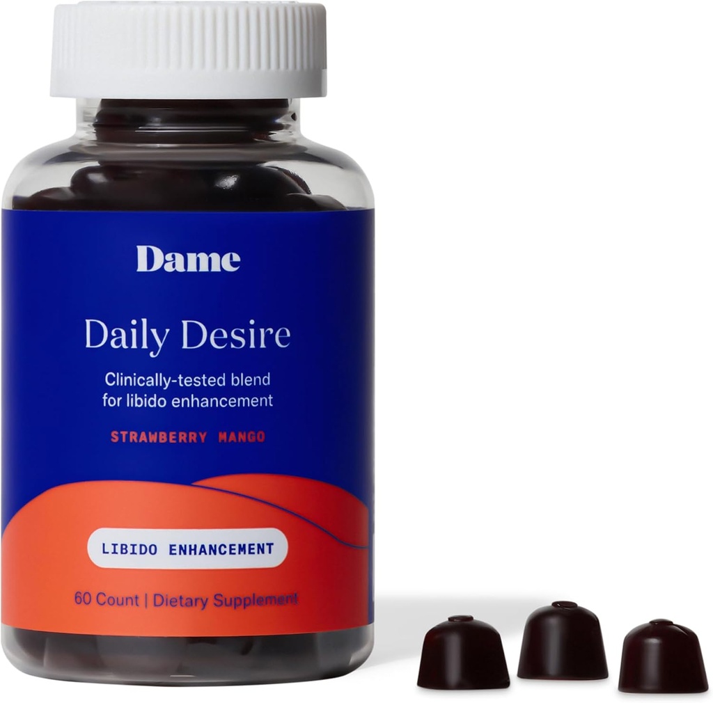 Prodotti Dame Desire Gummies, Energy Boost, Mood Enhancer, Stress Relief, Relax, Donne e Uomini, Strawberry Mango Flavor - 60 Count