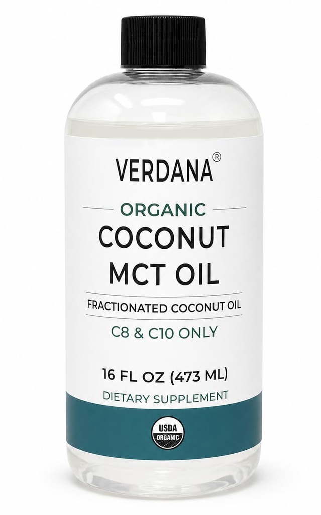 Verdana Organic MCT Oil 16 oz – Lebensmittelklasse USDA Organic für Keto Kaffee, Unflavored Natural Oil Pulling Mouthwash & Massage - Kokosnuss abgeleitet, fraktioniert– Mittelkette C8 C10 – Non-GMO, Kosher