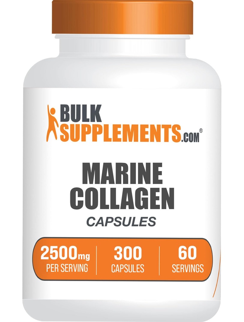BulkSupplements.com Marine Collagen Kapseln - Fisch Collagen Supplement, Kollagen für Frauen und Männer - Hydrolysiertes Kollagen, glutenfrei, 5 Kapseln pro Portion, 300 Kapseln (Paket von 1)
