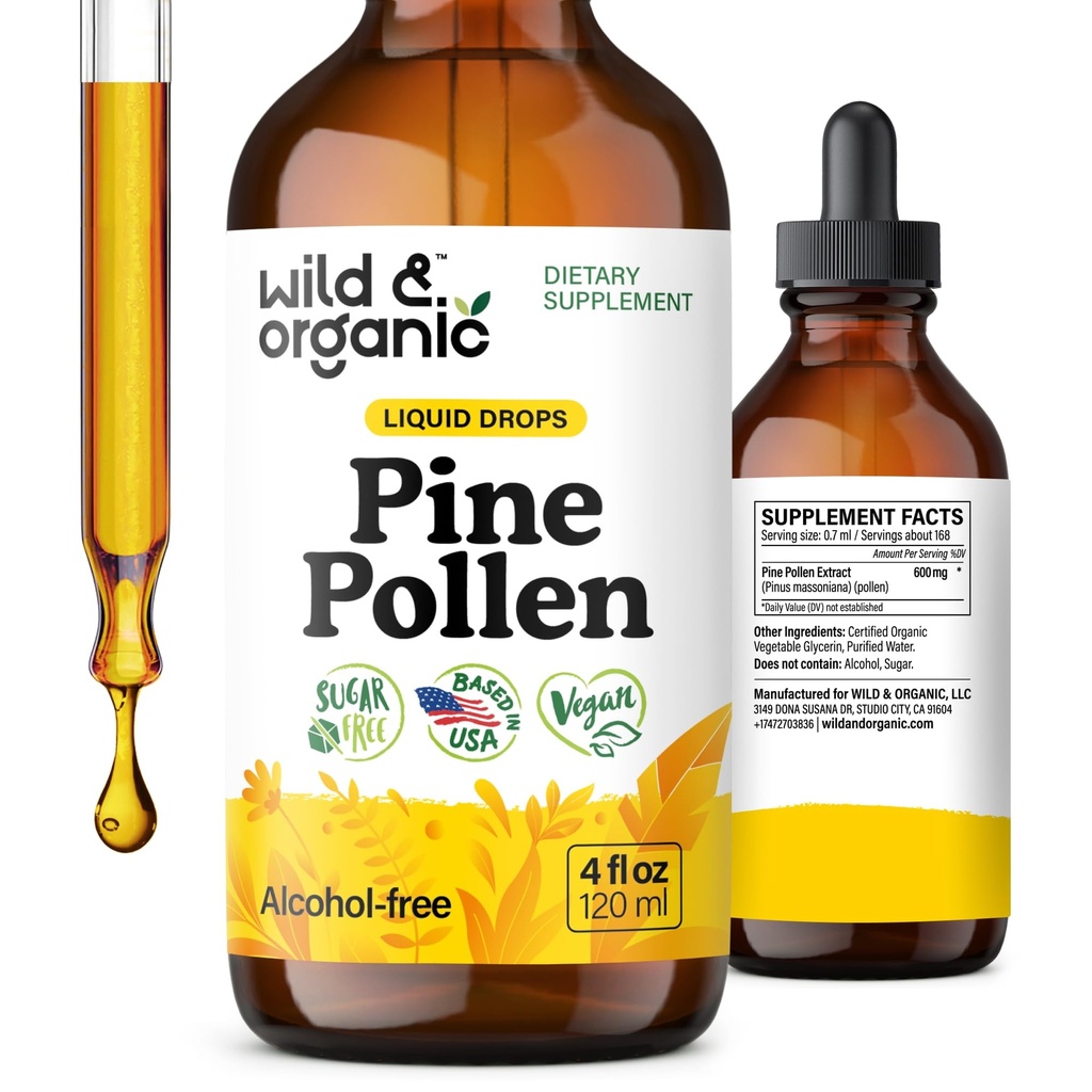Tintura di polline di pino e biologico - Polvere di polline di pino Gocce liquide per gli uomini e le donne - Vegan, Zucchero & Alcol-Free Supplement - 4 fl oz