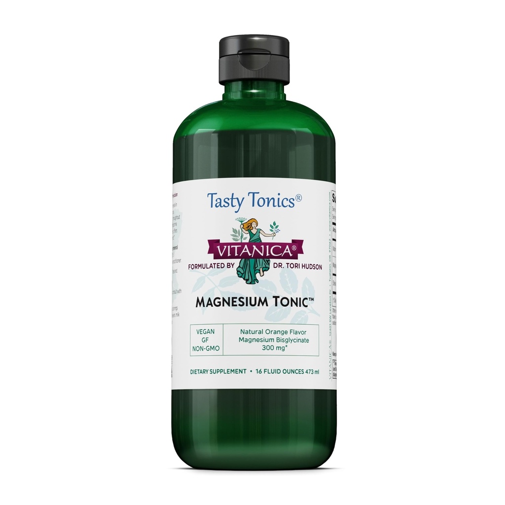 Vitanica Magnesio Tonico, Liquid Magnesio Bisglycinate Chelato 300 mg con Vitamina B6, Dr Formulato Supplemento, Arancio Sapore, Vegan, Gluten Free e Non OGM,16 fl oz