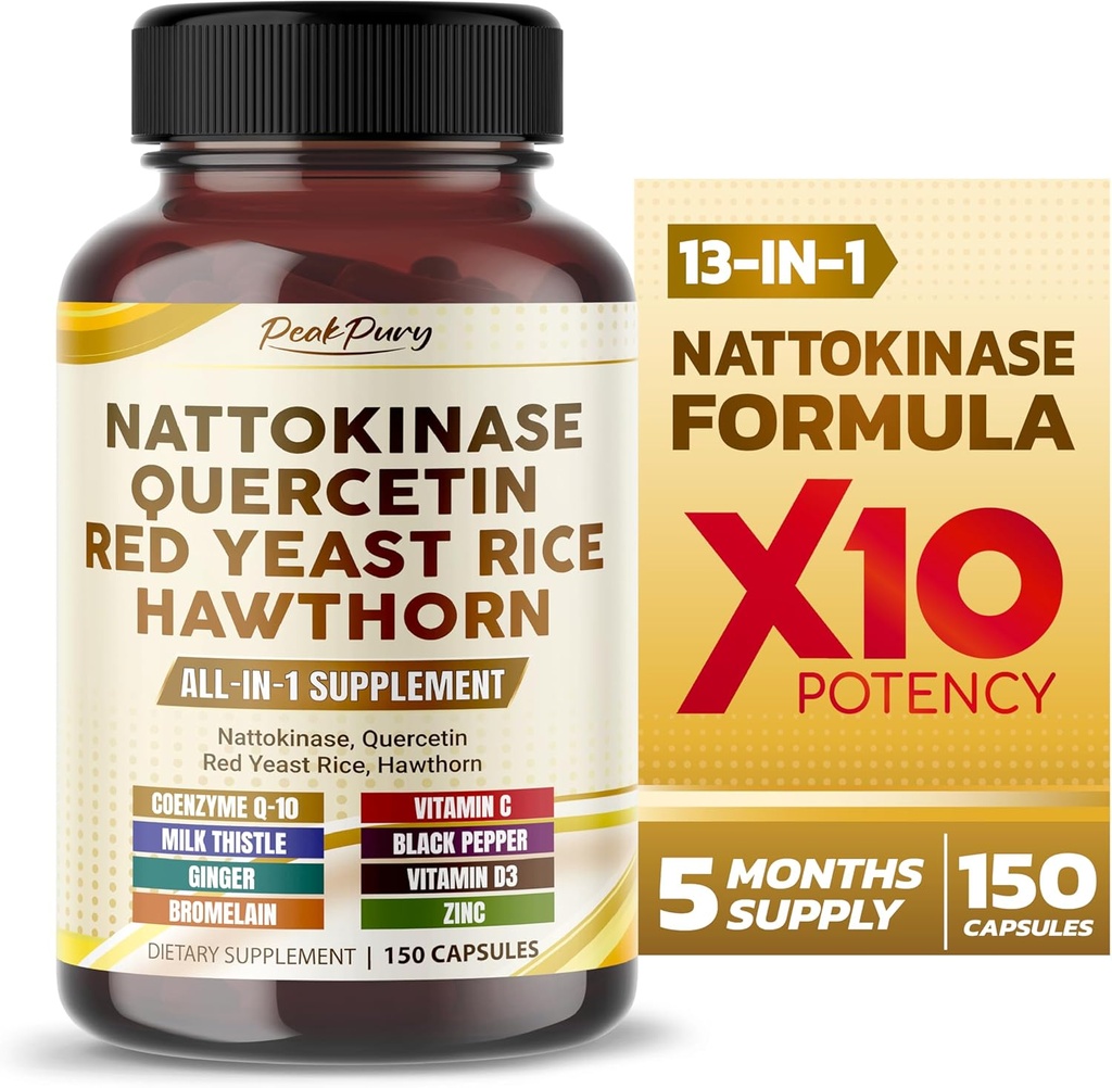 Nattokinase 5000FU Quercetin Red Yeast Rice Hawthorn - Gesamt Wellness Support - Made in USA