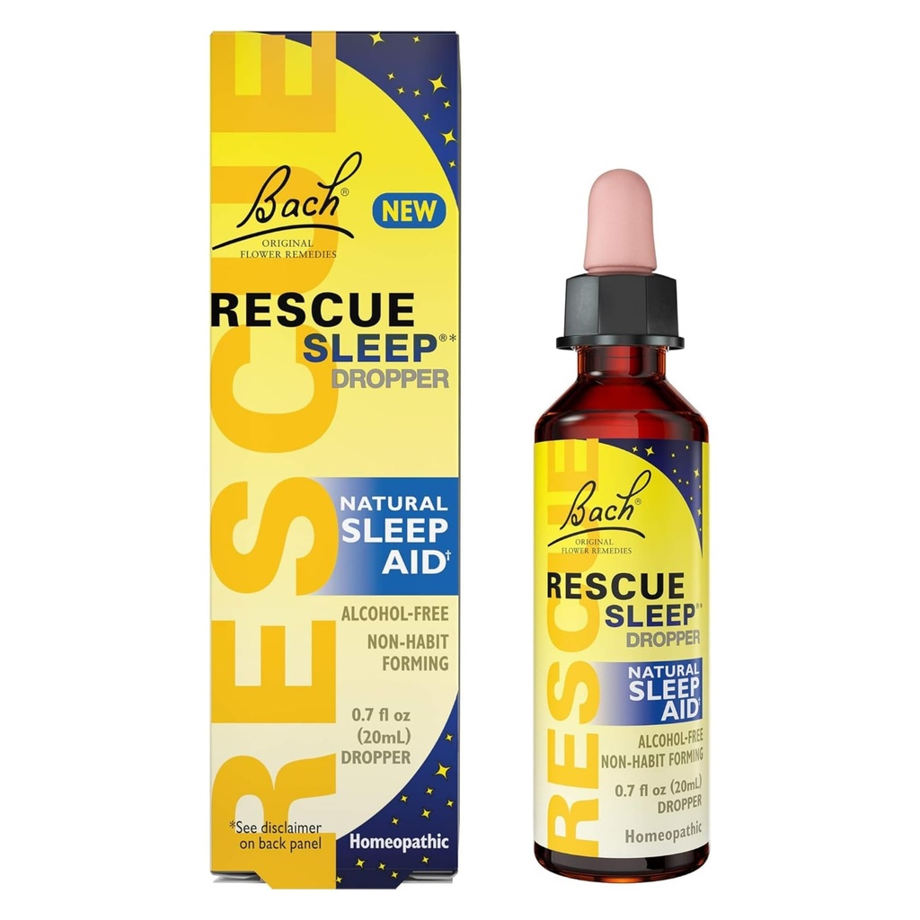 Bach RESCUE SLEEP Dropper 20mL, natürliche Schlafhilfe, homöopathische Blume Essence, frei von Melatonin, Zucker, & Gluten, Familie-Friendly, alkoholfreie Formel