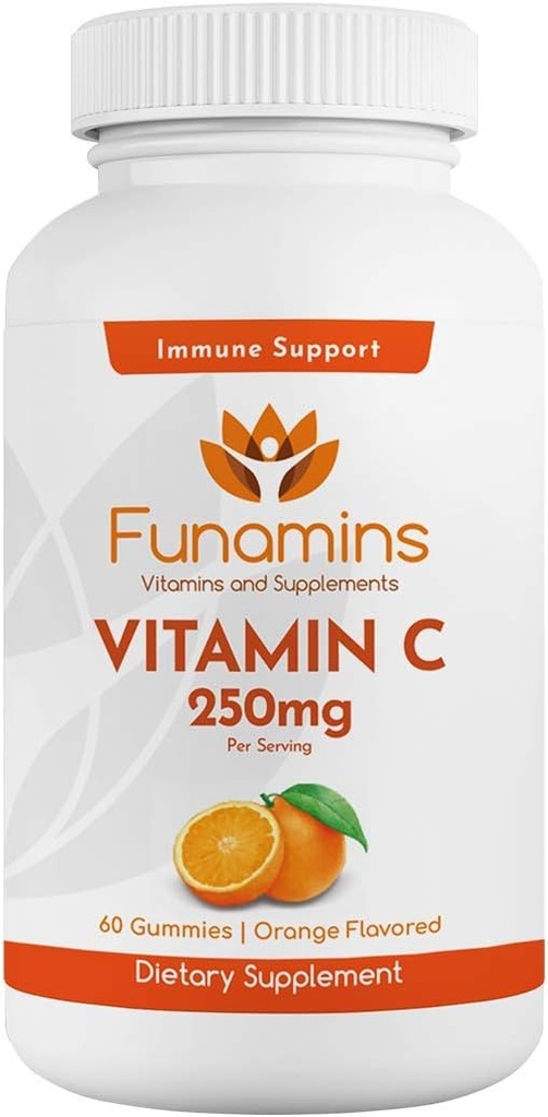 Vitamin C Gummis, 250mg pro Servierung, 60 Count, Vegan, Antioxident, Immununterstützung, Muskel, Gelenke; für Kinder & Erwachsene; Orange Flavor