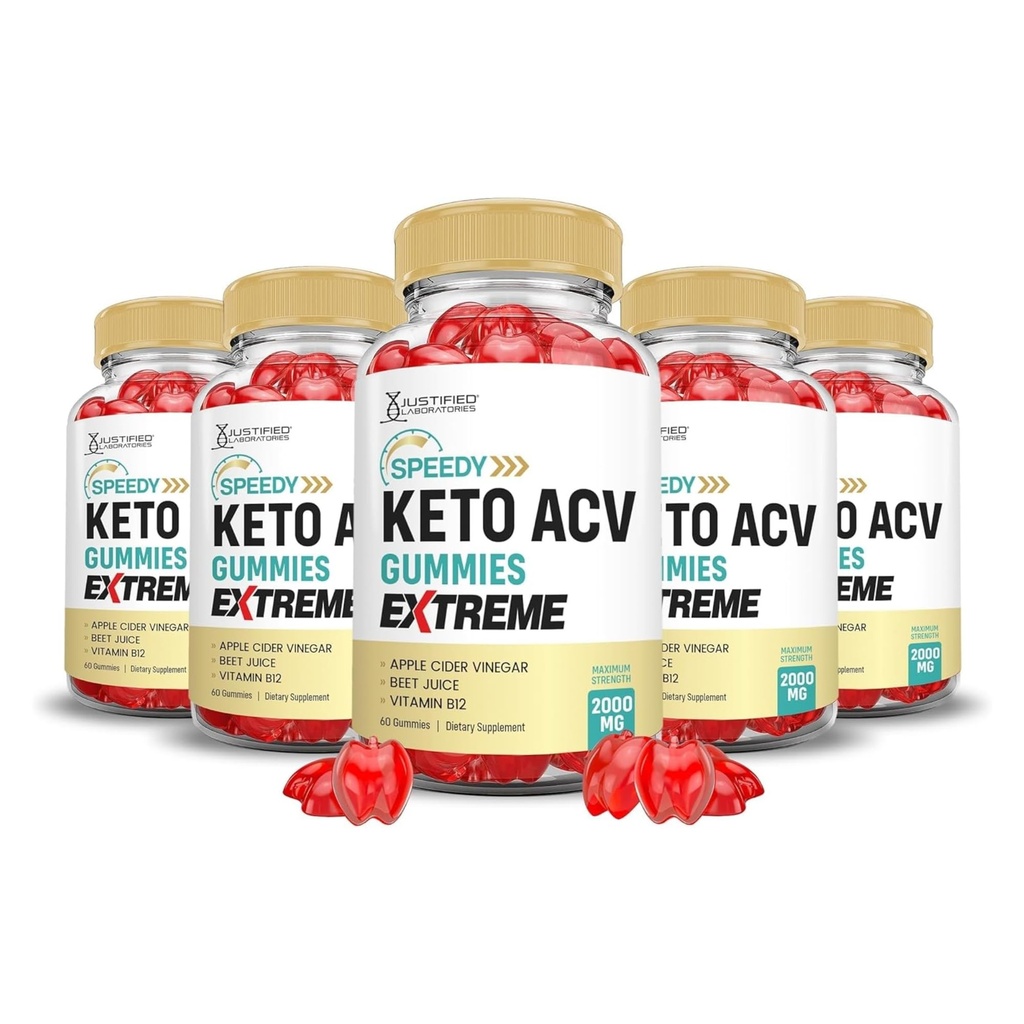 Justified Laboratories (5 Pack Speedy Keto ACV Gummis Extreme 2000MG Speedy Keto Gummies Advanced Formula Apple Cider Essig mit Granatapfelsaft Pulver B12 Vegan Non GMO 300 Gummys