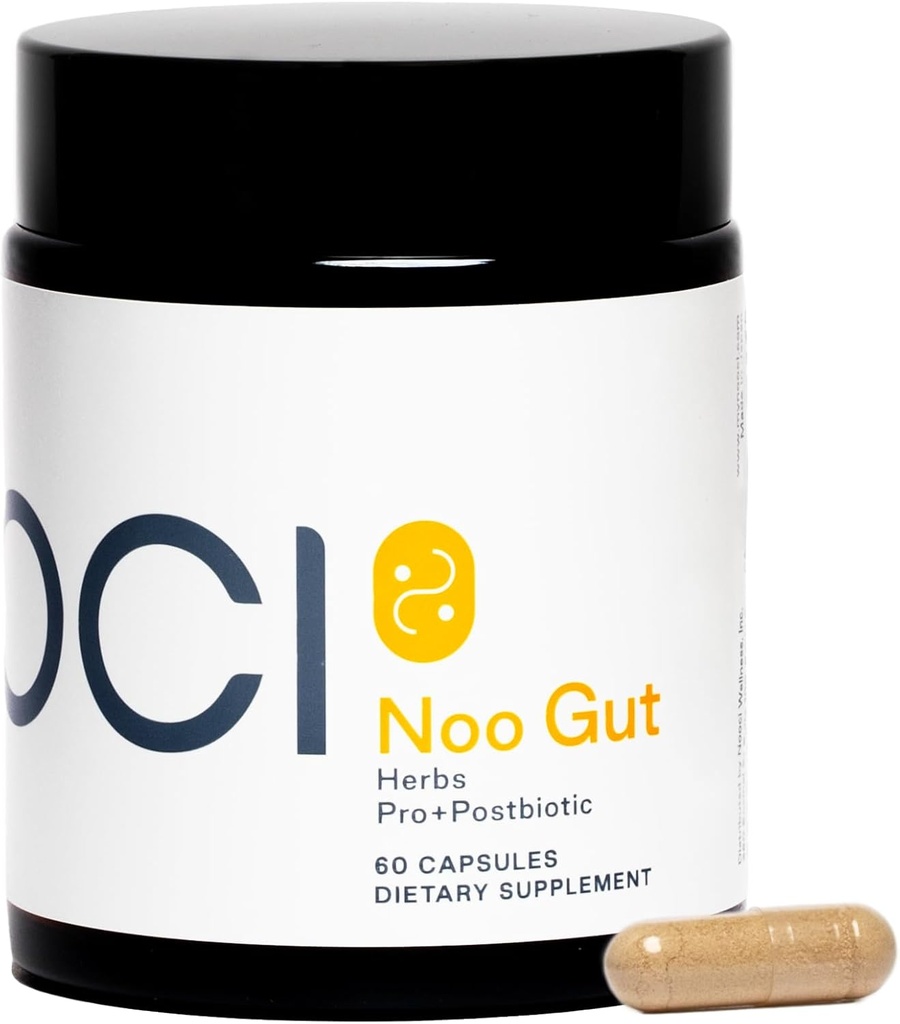 NOO Gut, Gut & Skin: Erbe, Probiotico, Postbiotico, Formula 3-in-1 per la salute del fegato, Bloat Support, Regolari Movimenti Bowel, Pelle di Glowing, 60 Capsule Vegan