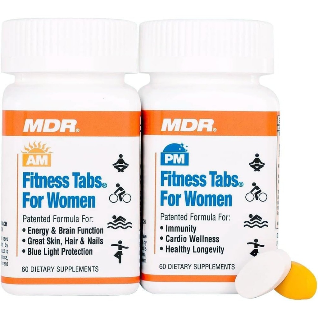 MDR Fitness Tabs Multivitamina brevettato per le donne promuove ATP e NAD per sostenere l'energia e il fitness - AM/PM Formulas - 2 mesi di fornitura