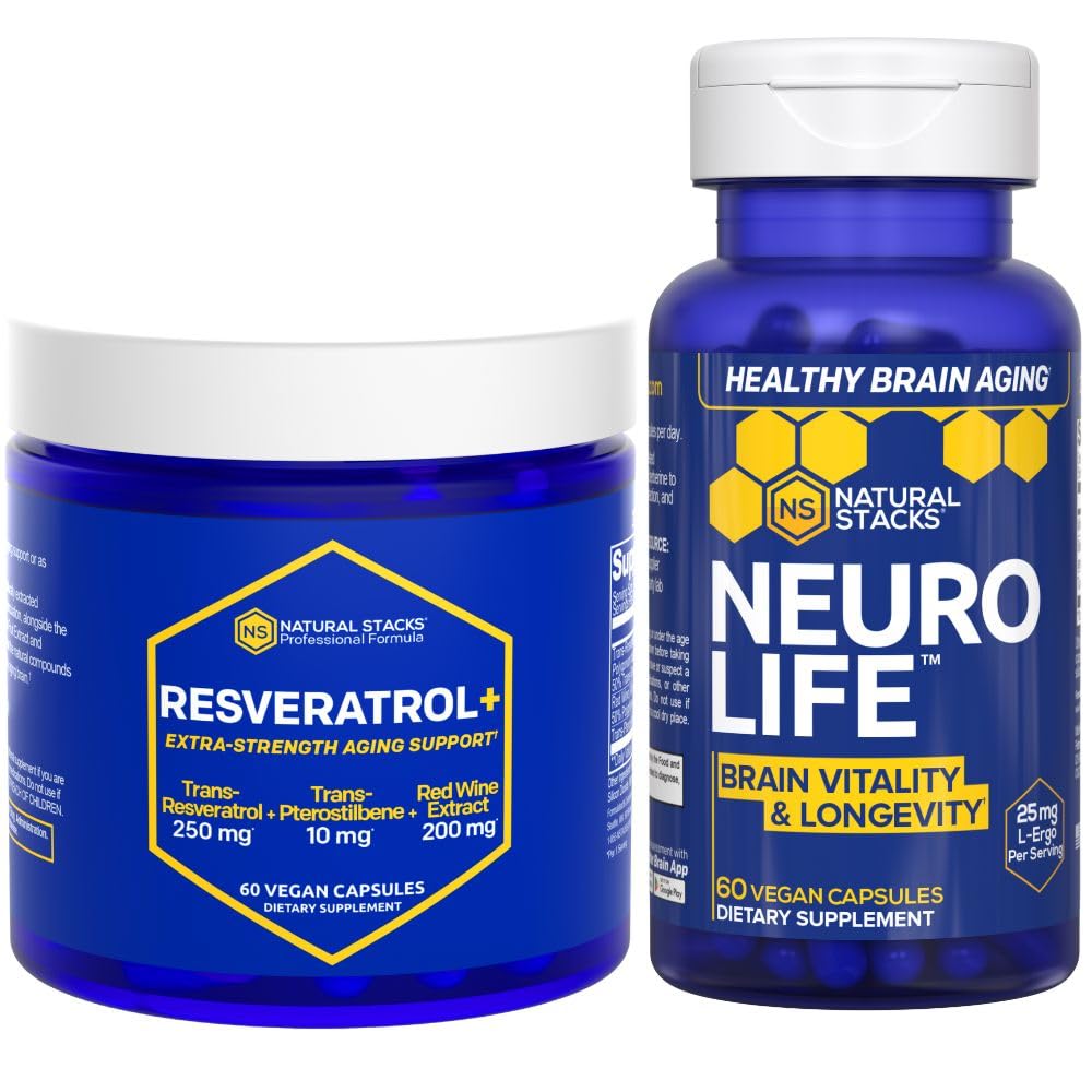NATURAL STACKS NeuroLife & Resveratrol Supplement Bundle - unterstützt Langlebigkeit & Gehirnalterung* - 120 Gesamtkapseln