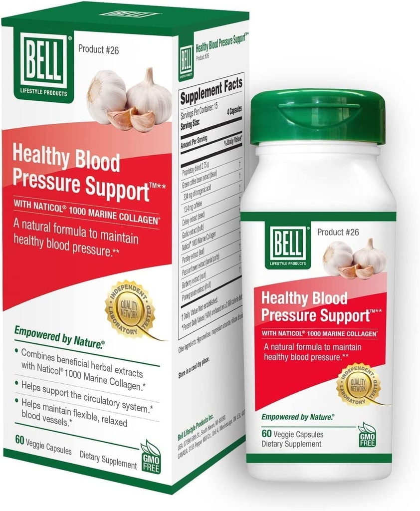 Bell Healthy Blood Pressure SupportTM Einzigartige Mischung - Natürliche Mischung aus Green Coffee Bean Extract, Knoblauch & Celery Seed Extract Supplements- 60 Kapseln, Vegan, Non-GMO