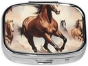 Pill Box, Piccolo caso di pillole per il borsellino e tasca, Pillbox di viaggio dell'organizzatore di medicina carino, Portatile contenitore di pillole per tenere vitamine, farmaci, olio di pesce e integratori,Prancing Brown Horse