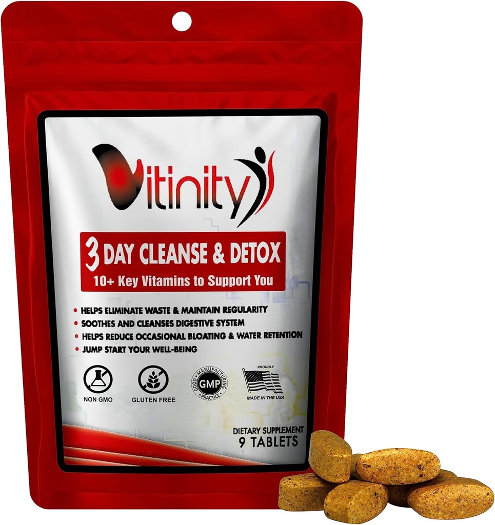 VITINITY 3 Day Detox - Natural Whole Body Detox Pills - Colon Cleanse for Digestive Health - Herbal Supplement for Weight, Bloating, & Constipation Relief - Apple Cider Vinegar & Cayenne Pepper (1)
