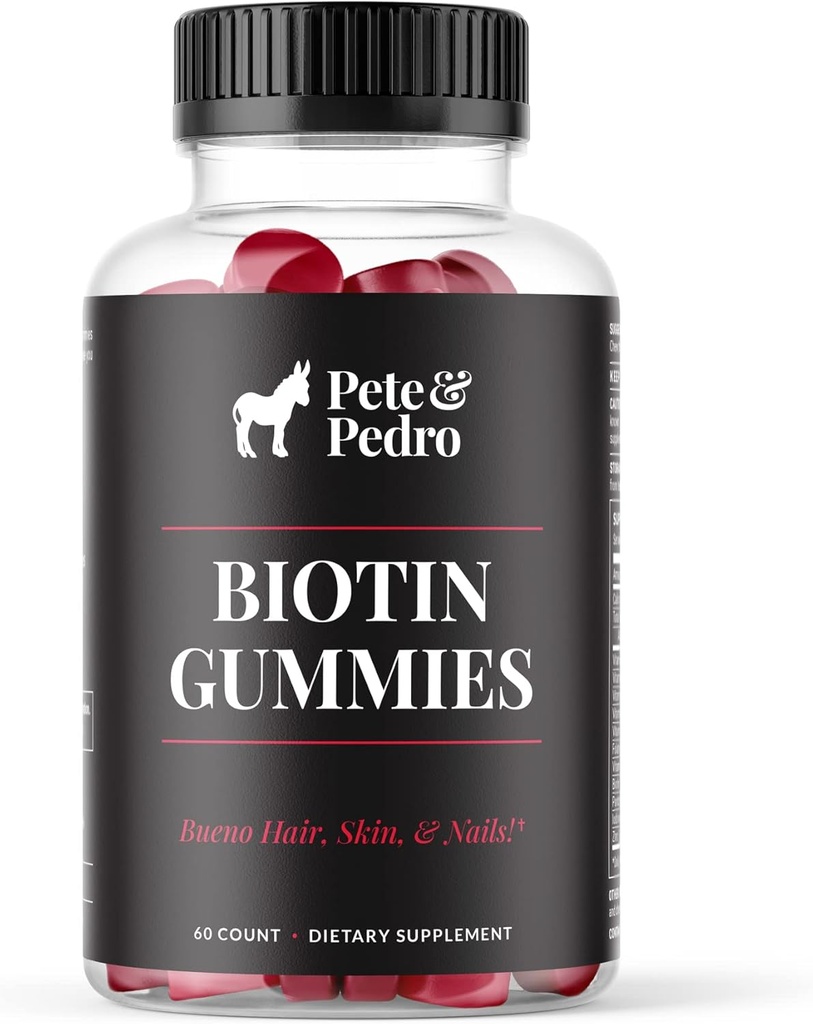 Pete & Pedro BIOTIN-Gummien für Haare, Haut und Nägel Wachstum für Frauen & Männer |Hair-Grow-Ergänzung für stärkere Haut, & Nägel | Cherry Biotin Gummy 5000mcg pro Servieren | Seen auf Shark Tank, 60 Count