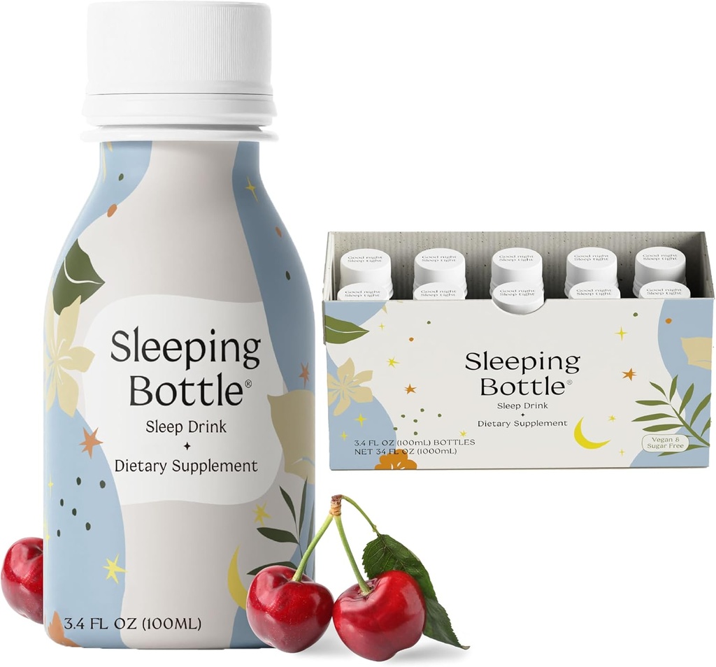 Bevanda, Melatonin Free, Vegan, No-Sugar, Aroma di ciliegia (3.4 Fl Oz, Confezione da 10)