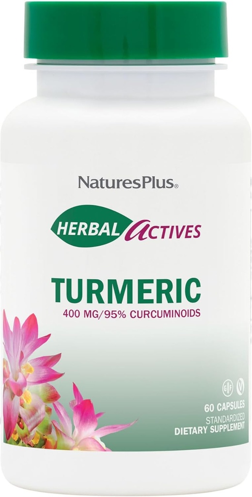 Naturals Plus Herbal Actives Turmeric - 400 mg, 95% Curcumina, 60 Vegan Capsule - Vegetariano, Senza Glutine - 60 Serve