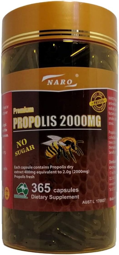 Naro Bee Propolis Extrakt 2000mg Premium Eucalyptus Dark 365 Kapseln australisch Made