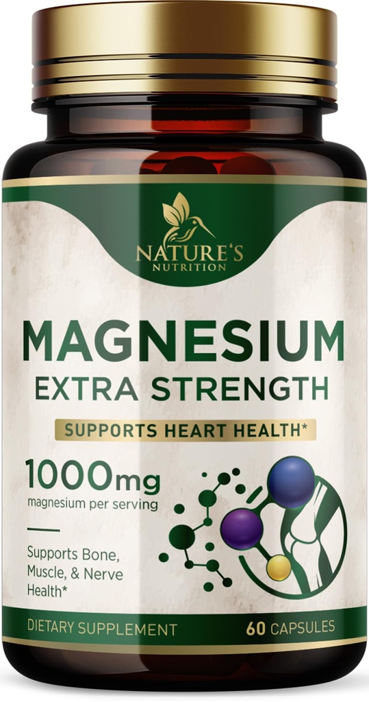 Magnesium Mineral Supplement 1000 mg - Hohe Potenz Magnesium Citrat für Knochen, Herzgesundheit, Nerves & Muskelunterstützung, Nature's Magnesium Complex for Whole Body Support, Bottled in USA - 60 Kapseln