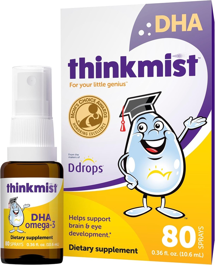 Ddrops | Thinkmist Kids DHA Omega-3, 80 Sprays - Daily Liquid Omega-3 Supplement - Supports Healthy Brain Function/ Vision. No Sugary Gummies, Non-GMO